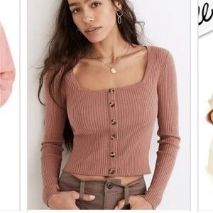 Madewell ROSSEAU SQUARE-NECK CROP CARDIGAN TOP
